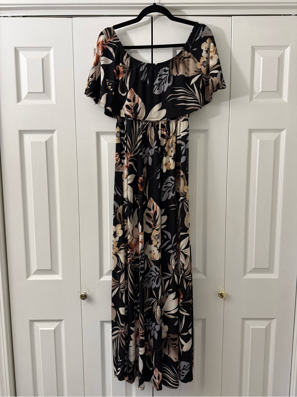 My Bump Women's Ruffle Off The Shoulder Maxi Maternity Dress
